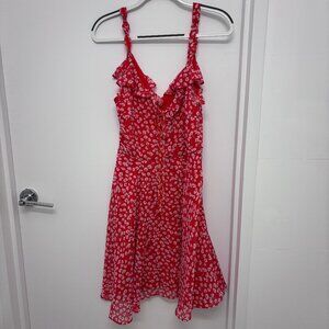 Aqua Women's Red Ruffle Floral Print Sleeveless Tie Front Dress Size M